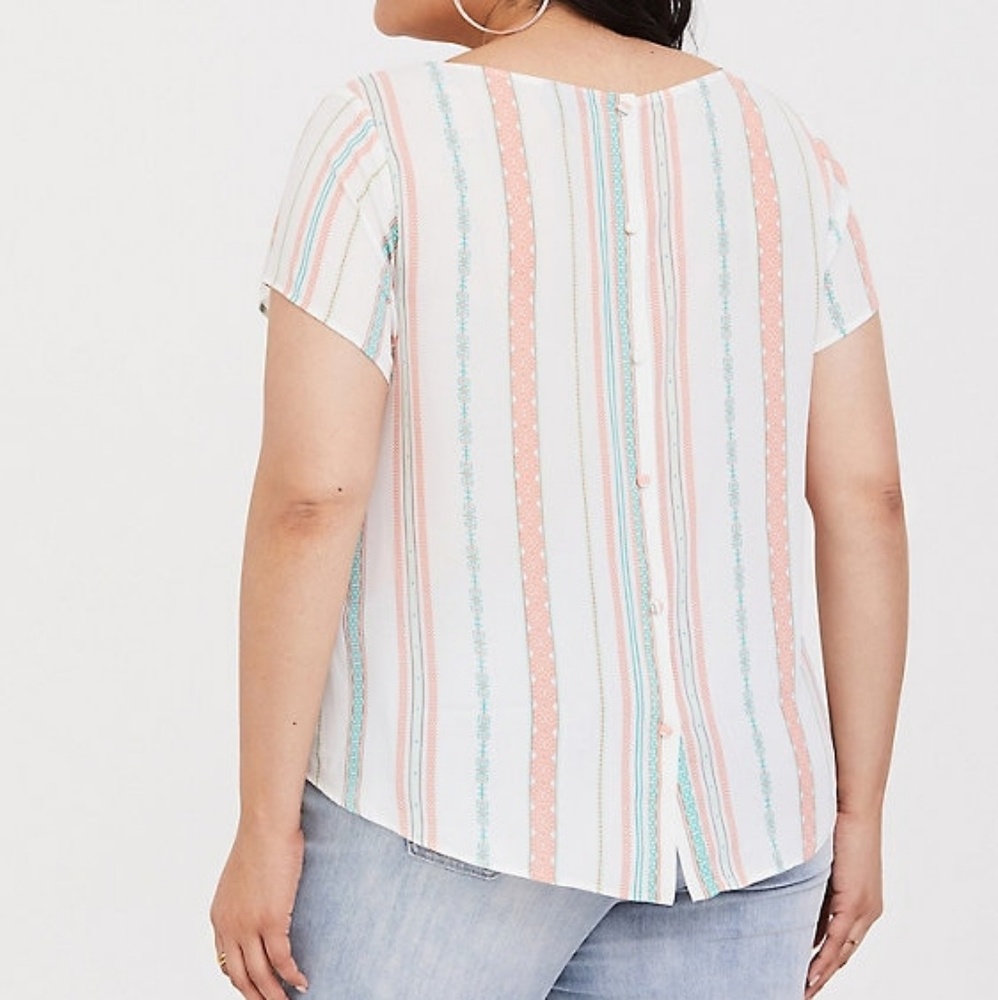 TORRID TOP BLOUSE SHIRT MINT GREEN PEACH STRIPES 0 - Picture 3 of 5